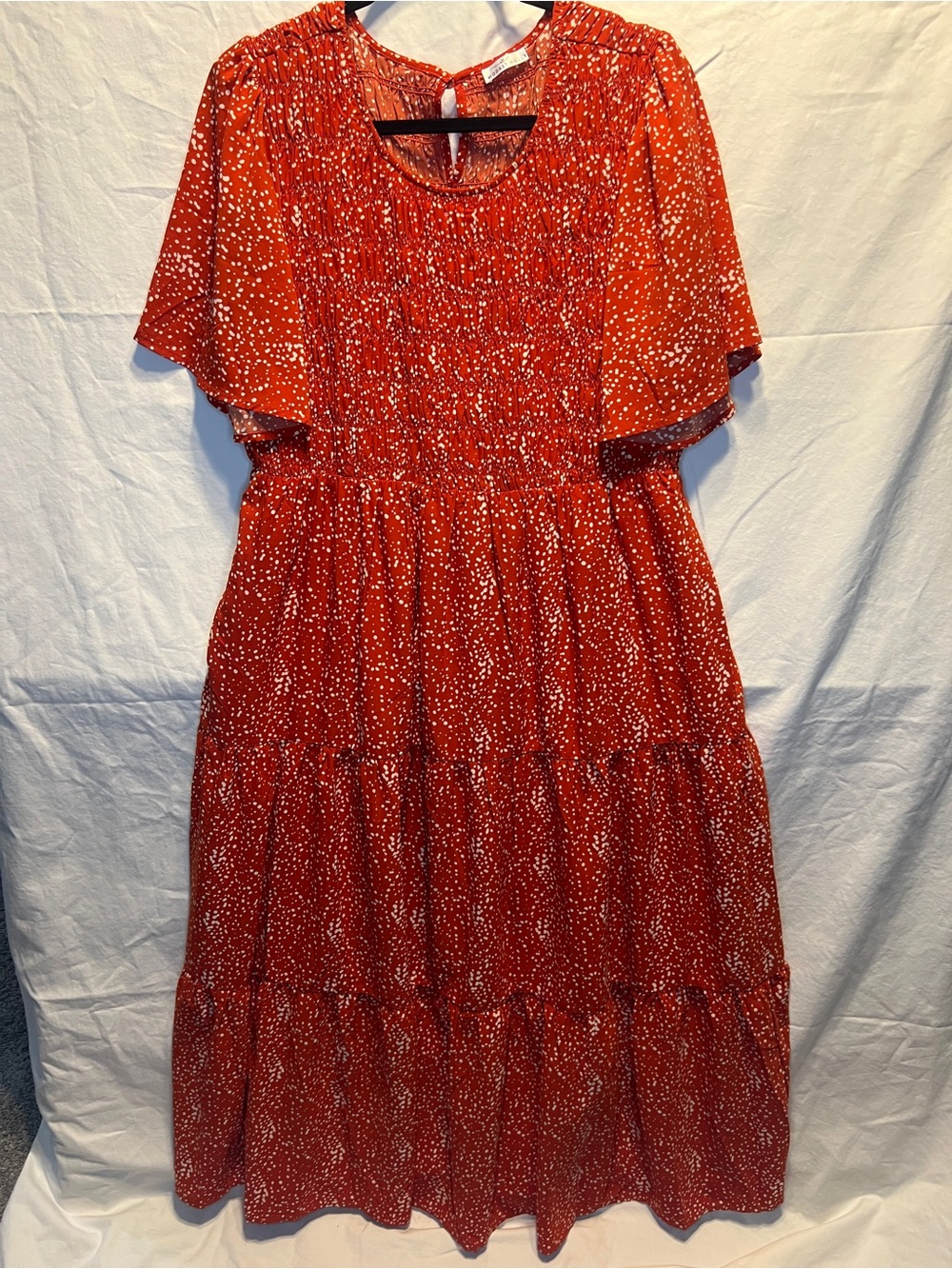 Red Printed Tiered Midi Dress - Women